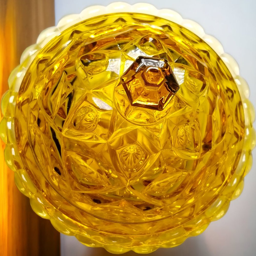 Honey Amber Butter Dish New Martinsburg Viking Glass Thumb Diamond Print - Picture 7 of 11